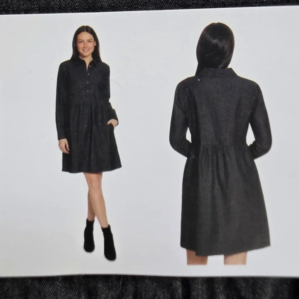 Nine West Jeans Griffen‎ Denim Shirtdress XL Dark Wash Button Front Pockets